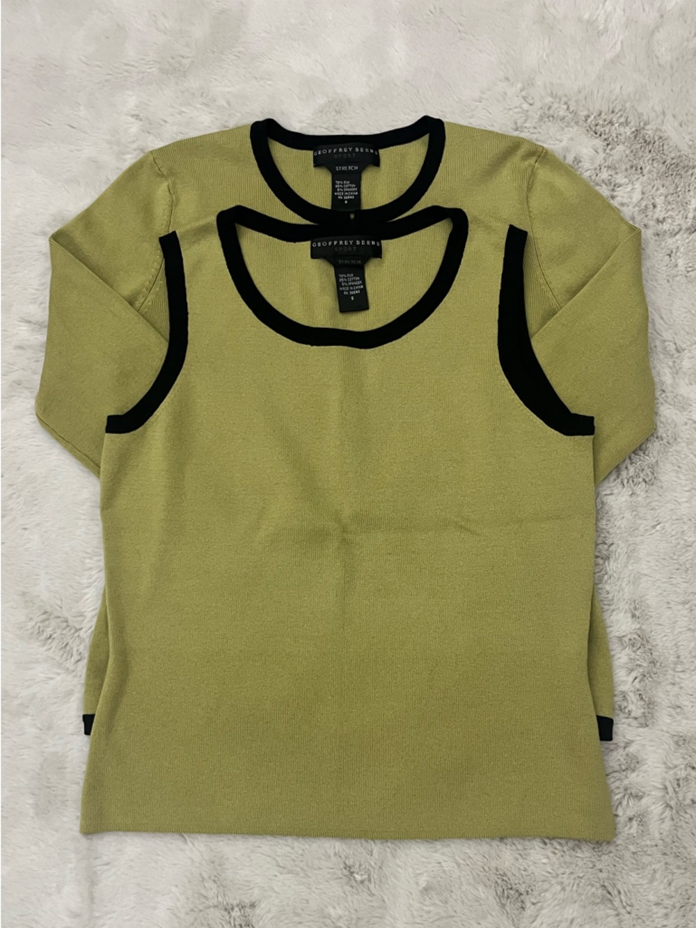 Geoffrey Beene Sport Silk Blend Twin Set Retro 90s Y2K Chartreuse Green Small